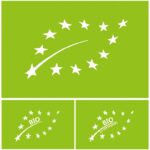 Three versions of the EU Green Leaf organic label, including original and modified designs with added BIO or BIO EU ZERTIFIZIERT text, used in a University of Bonn study on label clarity and trust