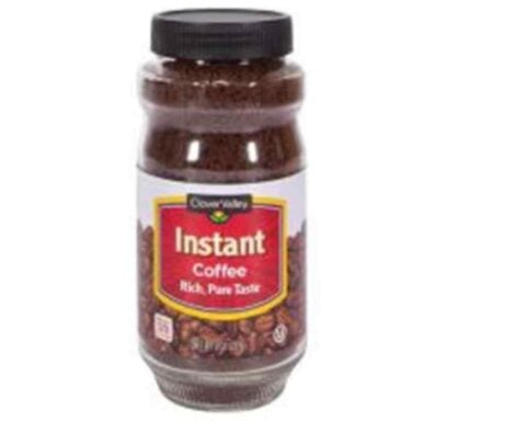 Recall notice urges shoppers to review specific lot numbers of Clover Valley Instant Coffee sold in 48 states due to potential glass contamination.