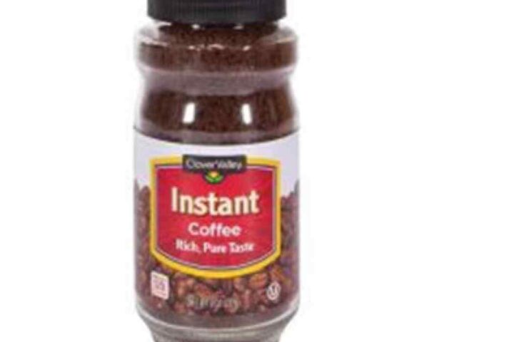 Recall notice urges shoppers to review specific lot numbers of Clover Valley Instant Coffee sold in 48 states due to potential glass contamination.