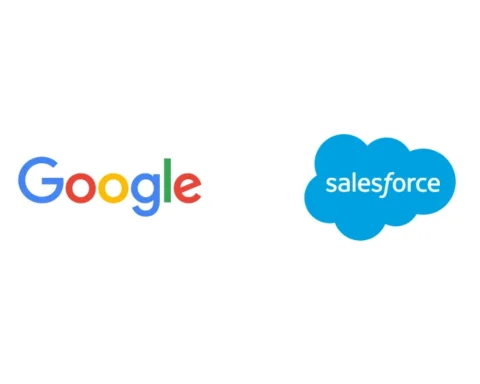 Google and Salesforce logos side by side on a white background, symbolising the connection between the two companies in the context of a recent security incident.