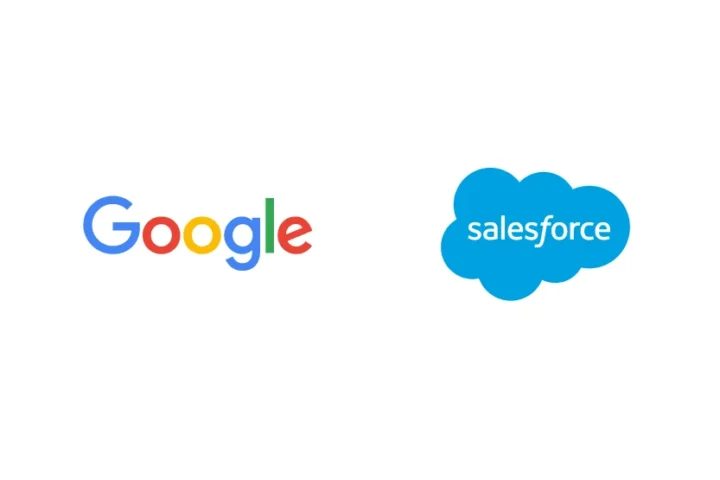Google and Salesforce logos side by side on a white background, symbolising the connection between the two companies in the context of a recent security incident.