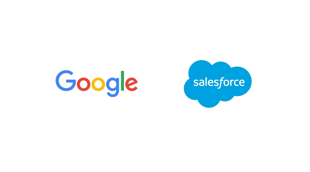 Google and Salesforce logos side by side on a white background, symbolising the connection between the two companies in the context of a recent security incident.