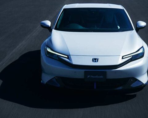 Honda Prelude hybrid coupe (2025 model) promotional image, non-driving publicity shot.
