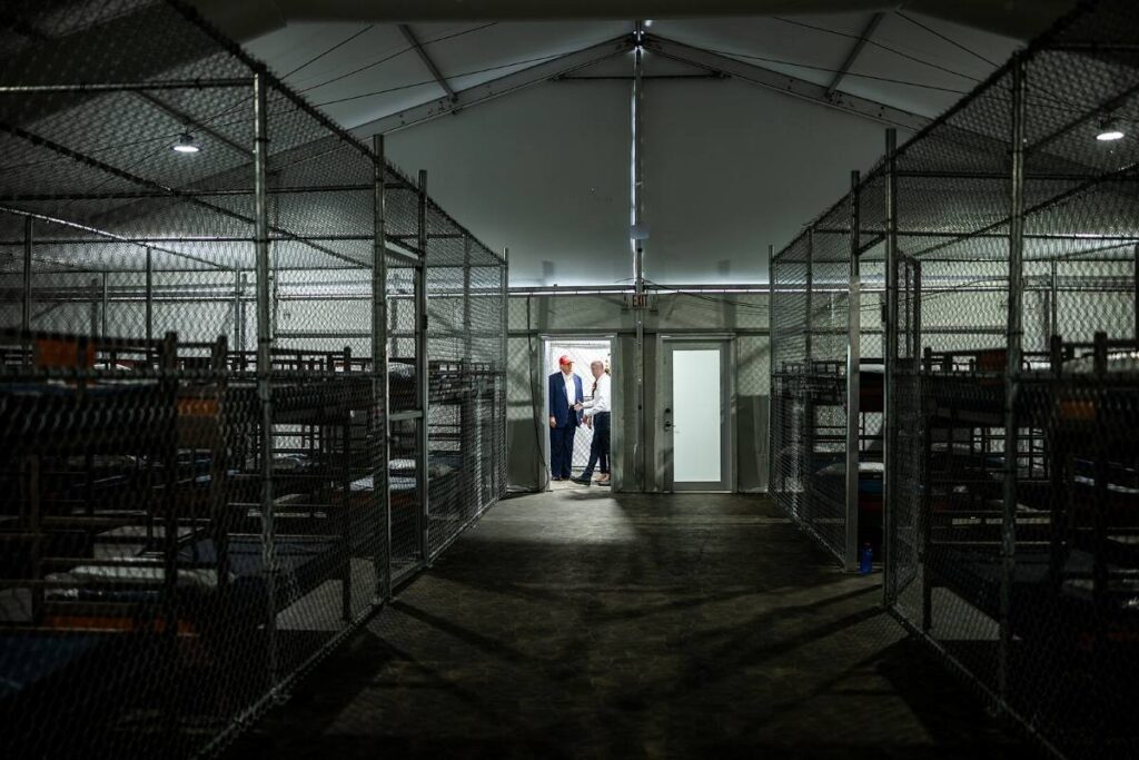 Interior of controversial Florida detention site "Alligator Alcatraz" linked to environmental lawsuit and federal court ruling.