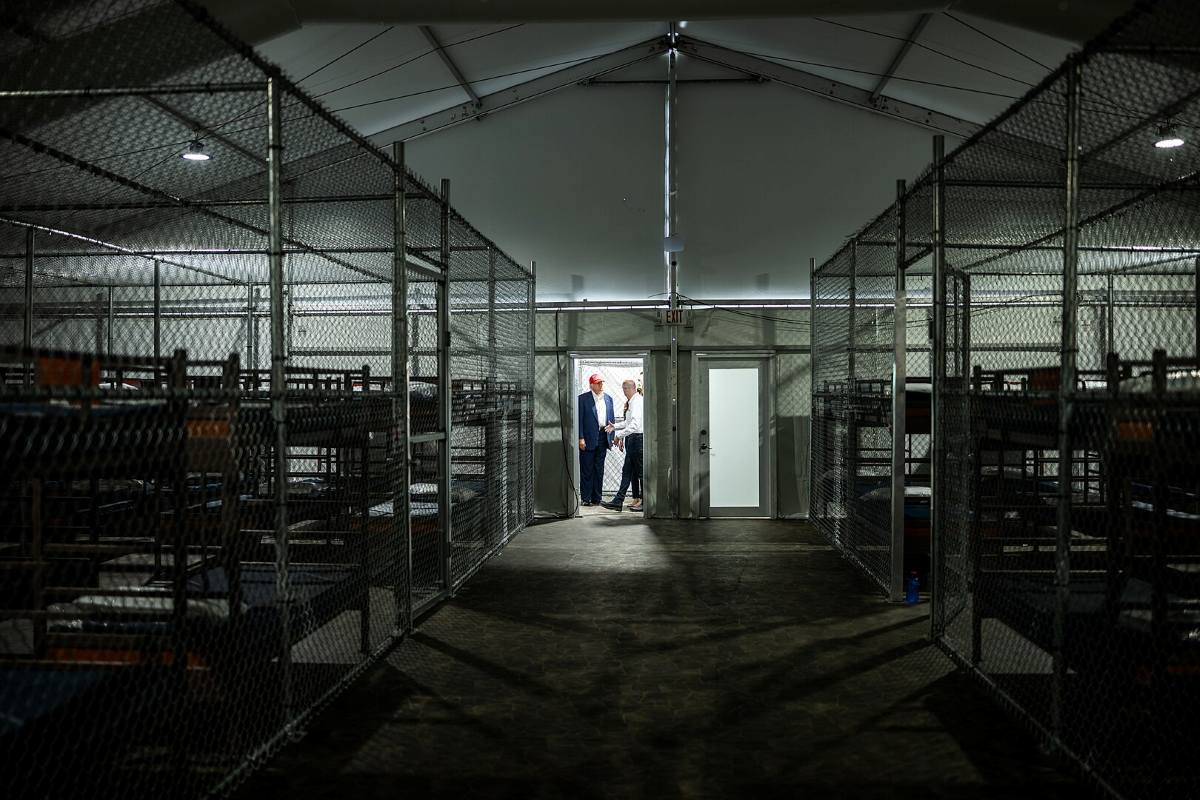 Interior of controversial Florida detention site "Alligator Alcatraz" linked to environmental lawsuit and federal court ruling.