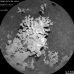 Black-and-white ChemCam RMI image from NASA’s Curiosity rover showing a small coral-like rock on Mars with annotations: target=Punta_De_Lobos, distance=2.87 m, sol=4609; scale bar 5.7 mm.