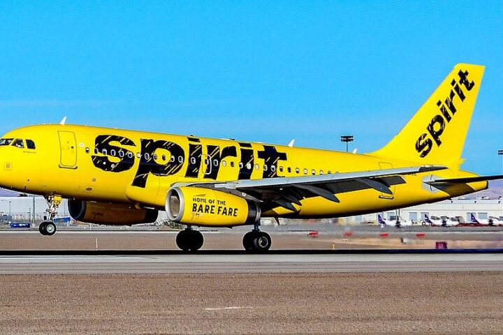 Yellow Spirit Airlines Airbus A319 taxiing on the runway at Las Vegas McCarran International Airport, photographed in 2018.