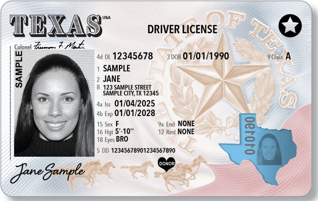 Texas DPS tweet announcing rollout of a new Texas driver license design made of tamper‑resistant polycarbonate, with a sample Texas driver license mockup.