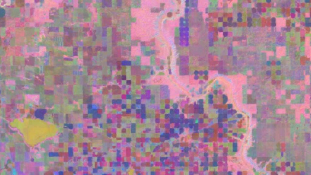 Persistent cloud cover in Ecuador is transparent to AlphaEarth embeddings, revealing detailed agricultural plots in development stages.