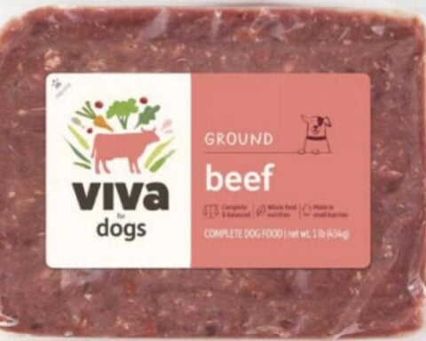 Frozen Viva Raw Ground Beef for Dogs recalled by FDA due to Salmonella and Listeria contamination risks.