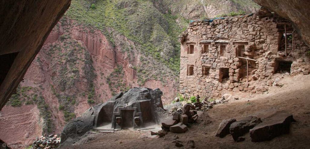 Representative Image. Ñaupa Iglesia cave shrine in Peru showing ancient stone architecture built into a natural rock formation with windows and niches carved into the mountainside.