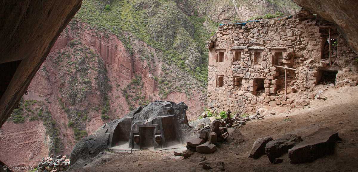Representative Image. Ñaupa Iglesia cave shrine in Peru showing ancient stone architecture built into a natural rock formation with windows and niches carved into the mountainside.