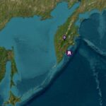 Screenshot of the Pacific Tsunami Warning Center website showing a map of the Kamchatka Peninsula with the earthquake epicenter marked at 53° N, 160.4° E, alongside earthquake details indicating a 7.7 magnitude event on September 13, 2025.