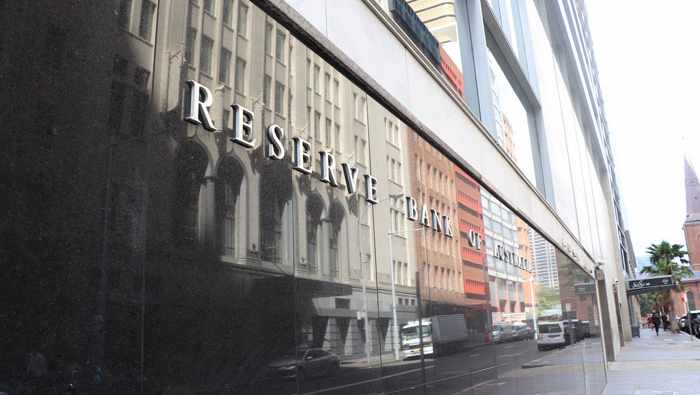 Reserve Bank of Australia building with "RESERVE BANK OF AUSTRALIA" signage visible on the exterior facade in downtown Sydney.