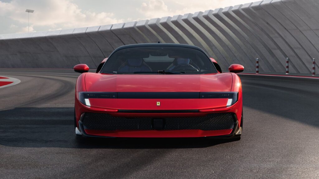 Close-up detail of Ferrari 849 Testarossa active rear spoiler in deployed position