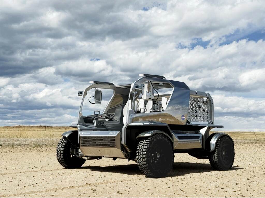 Prototype of GM and Lunar Outpost’s Lunar Terrain Vehicle concept for NASA Artemis, built with advanced battery and autonomous systems.