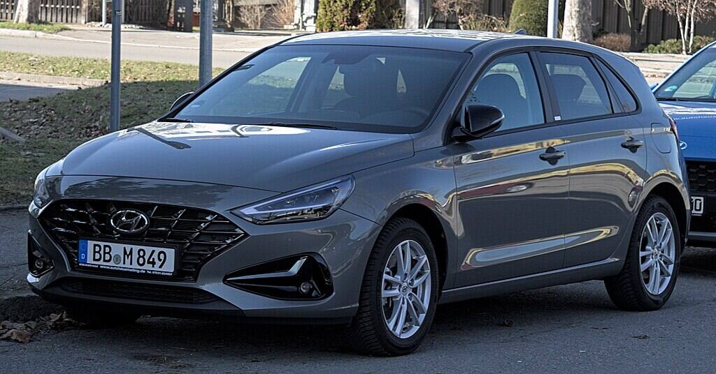 Hyundai i30 PD hatchback in Böblingen, photographed in 2021, affected by Australian recall over fuel pump impeller defect.