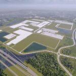 Conceptual view of Scout Motors Supplier Park site in Blythewood, South Carolina, highlighting large-scale construction for EV supply chain expansion.