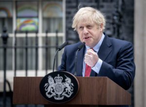 Boris Johnson speaking outside 10 Downing Street on 27 April 2020