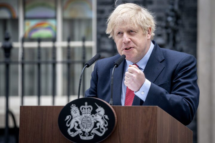 Boris Johnson speaking outside 10 Downing Street on 27 April 2020