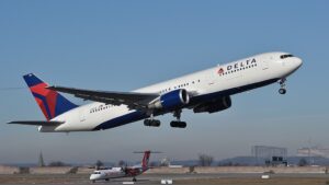 Delta Air Lines Boeing 767-300ER taking off at Stuttgart Airport in 2011