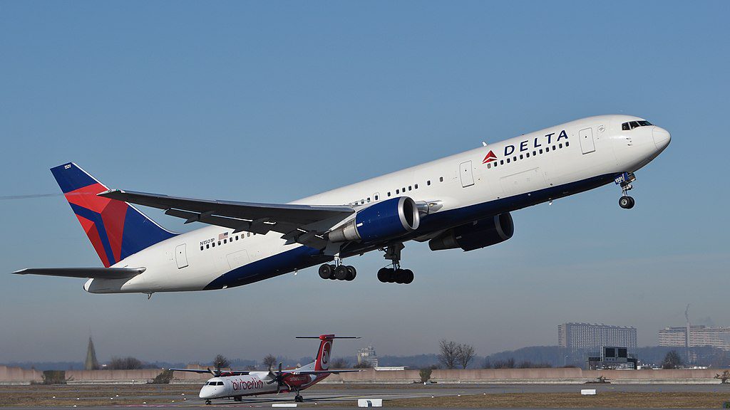 Delta Air Lines Boeing aircraft taxiing at airport