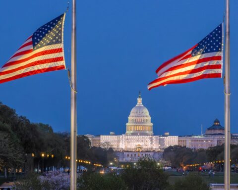 US flag flying near the White House at dusk, Washington, D.C. (Pexels License)