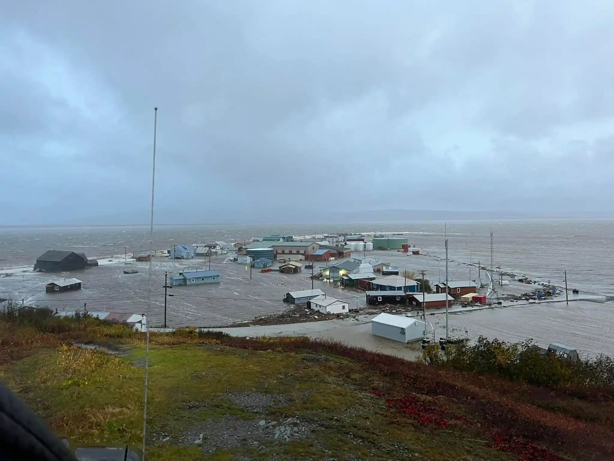 Golovin Alaska Flooding During Ex-Typhoon Merbok 2022 | NRCS Alaska Feature Image Flooded village of Golovin, western Alaska, during Ex-Typhoon Merbok 2022 with homes and roads under water