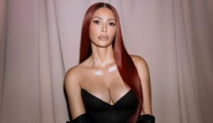 Kim Kardashian public photo linked from Facebook accompanying report on teaser quote about a “little aneurysm” and stress mention