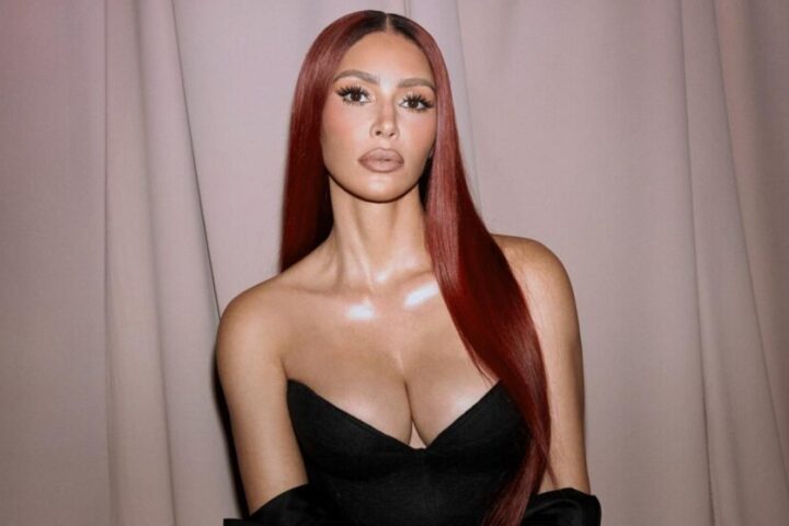 Kim Kardashian public photo linked from Facebook accompanying report on teaser quote about a “little aneurysm” and stress mention