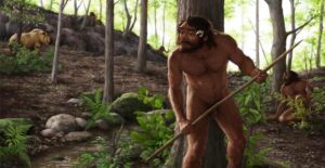 Artistic reconstruction of Yunxian man showing facial features of early human ancestor from the longi clade, with pronounced brow ridge and robust facial structure.