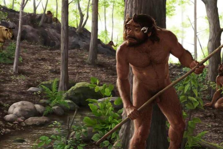 Artistic reconstruction of Yunxian man showing facial features of early human ancestor from the longi clade, with pronounced brow ridge and robust facial structure.