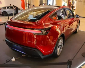 Tesla Model Y rear view display in Singapore showing the now affordable variant.