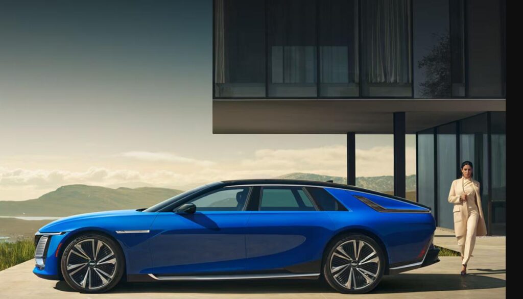 Side profile of Cadillac Celestiq parked in a modern showroom setting
