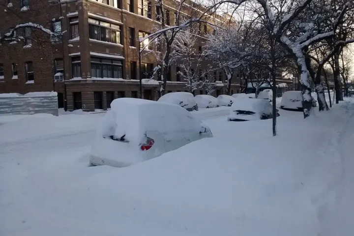 Chicago covered with snow on February 2, 2015, due to Winter Storm Linus