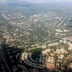 Aerial view of Delhi showing dense urban spread near the Southern Ridge area