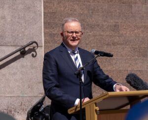 Anthony Albanese speaking at the National Press Club announcing Australia fuel tax cuts and petrol price relief measures