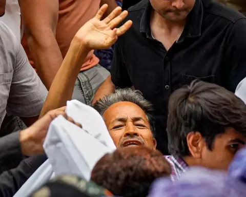 Sonam Wangchuk being transported by supporters during a CJP protest, showing the physical intensity of his activism for Ladakh's Sixth Schedule demand