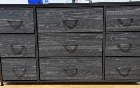 EnHomee 9-drawer fabric dresser in white, with a metal frame and nine collapsible fabric drawers, shown against a plain background.