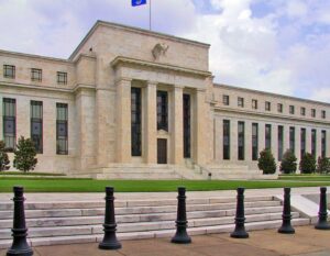 Front entrance of the Marriner S. Eccles Building, Federal Reserve headquarters in Washington, DC