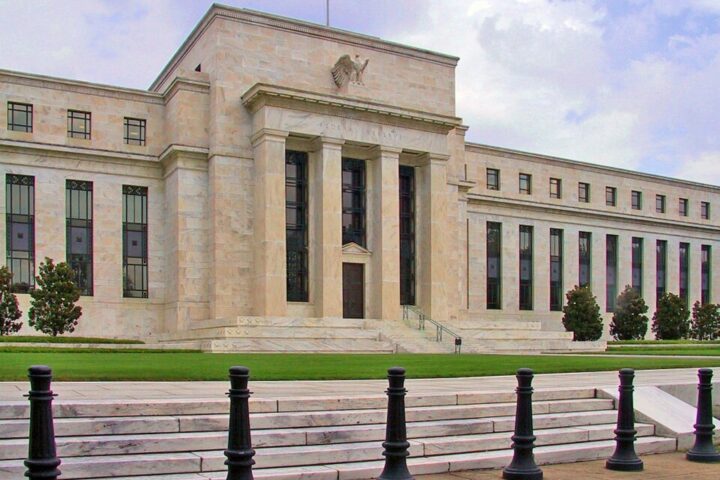 Front entrance of the Marriner S. Eccles Building, Federal Reserve headquarters in Washington, DC