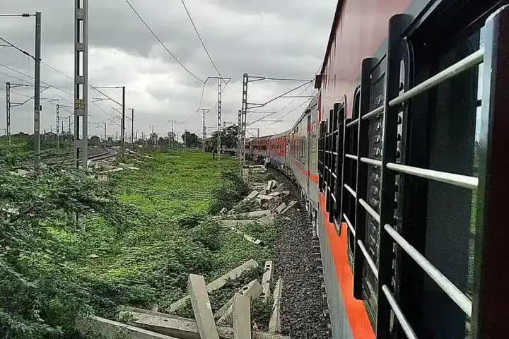 View from inside an Indian Railways train compartment.