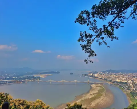 Panoramic view of Guwahati, Assam, India from Nilachal Hill.