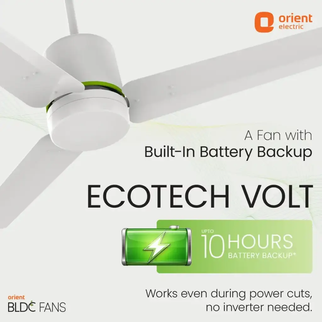 Orient Electric’s Ecotech Volt Fan Runs 10 Hours On Battery, No Inverter Needed