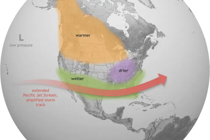 Map of El Nino winter impacts across North America.