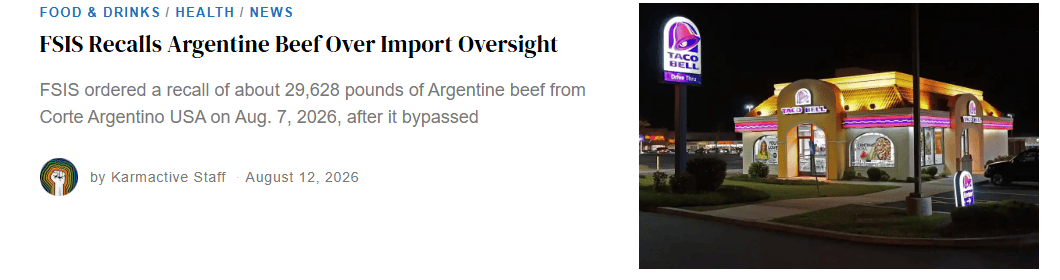 Food-safety context for a beef import recall after bypassed reinspection