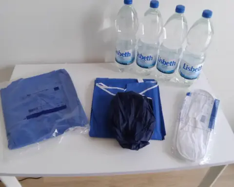 Supplies for colonoscopy preparation, the follow-up test after a positive colorectal cancer screening.