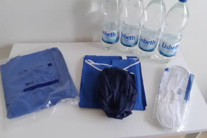 Supplies for colonoscopy preparation, the follow-up test after a positive colorectal cancer screening.