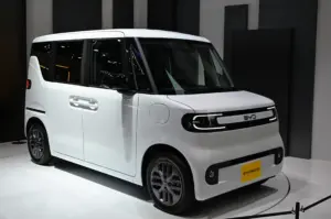 BYD Racco electric kei car prototype displayed at Tokyo Big Sight before its Japan launch, where it achieved over 1,000 orders in its first two weeks on sale