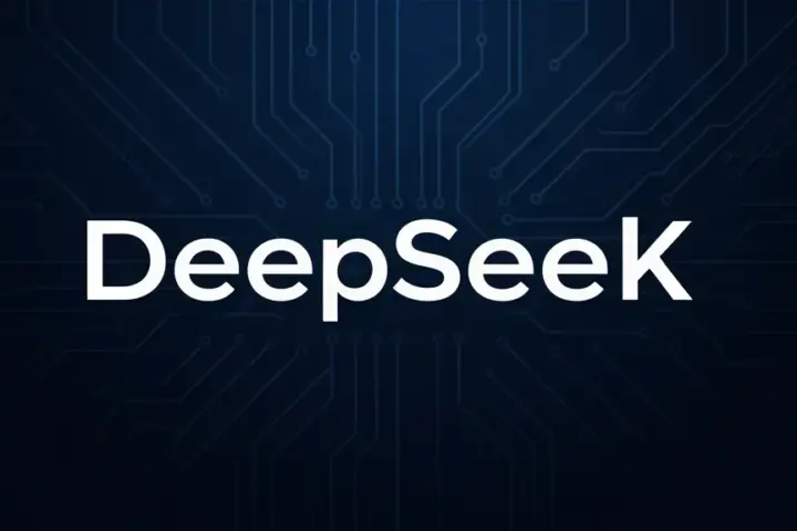 DeepSeek V4 Pro AI model logo with circuit board background pattern